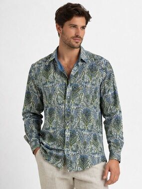 Thomas Dean Paisley Print Men's Long Sleeve Flip Cuff Shirt Size 3XLT